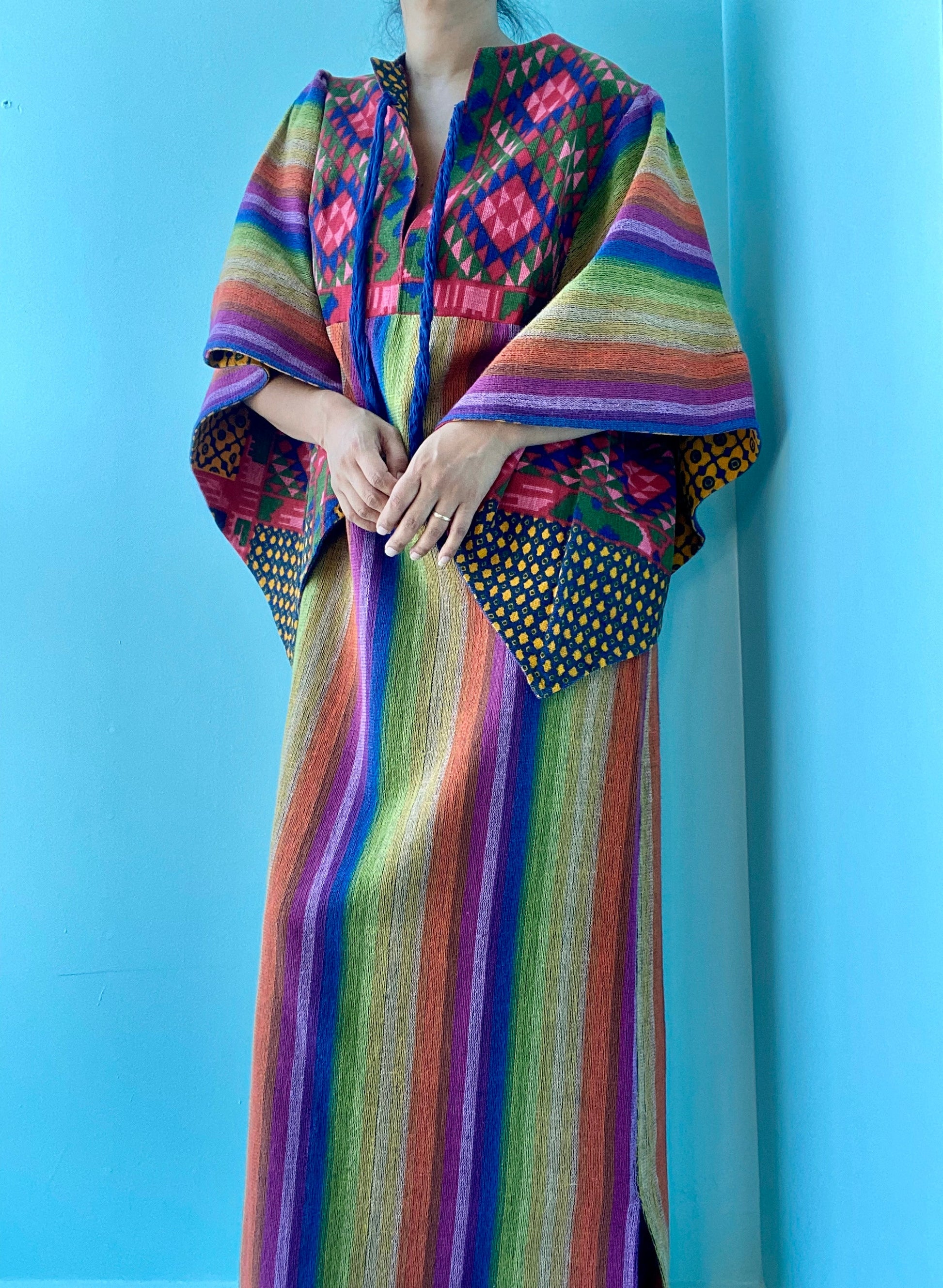 60s Rikma Rainbow Angel Sleeves Cotton Caftan
