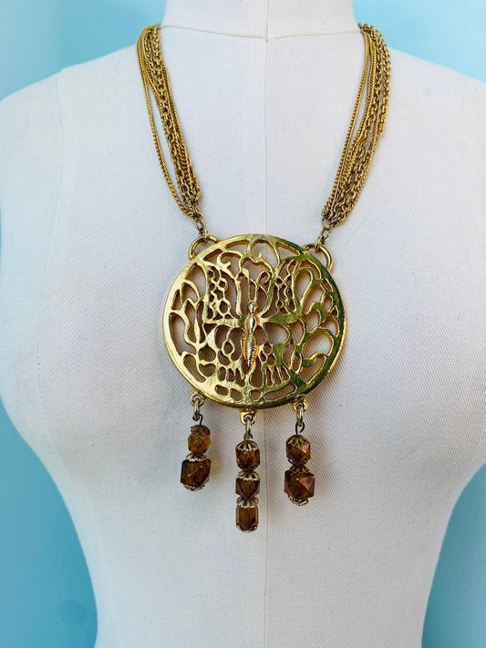 70s Signed Alexis Kirk Gold Massive Butterfly Pendant
