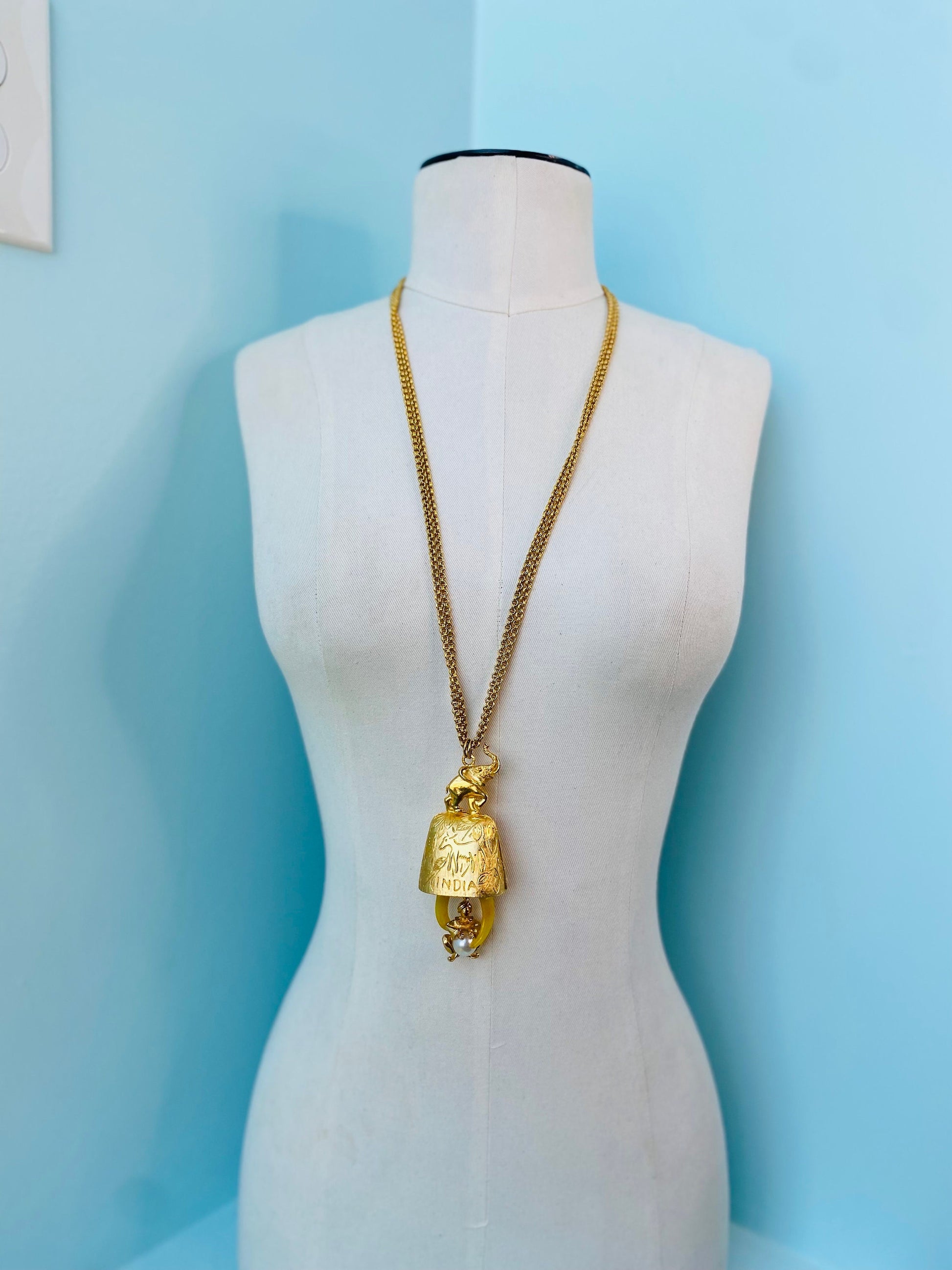 Gold Plated Indian Artisan Statement Elephant 4" Pendant necklace