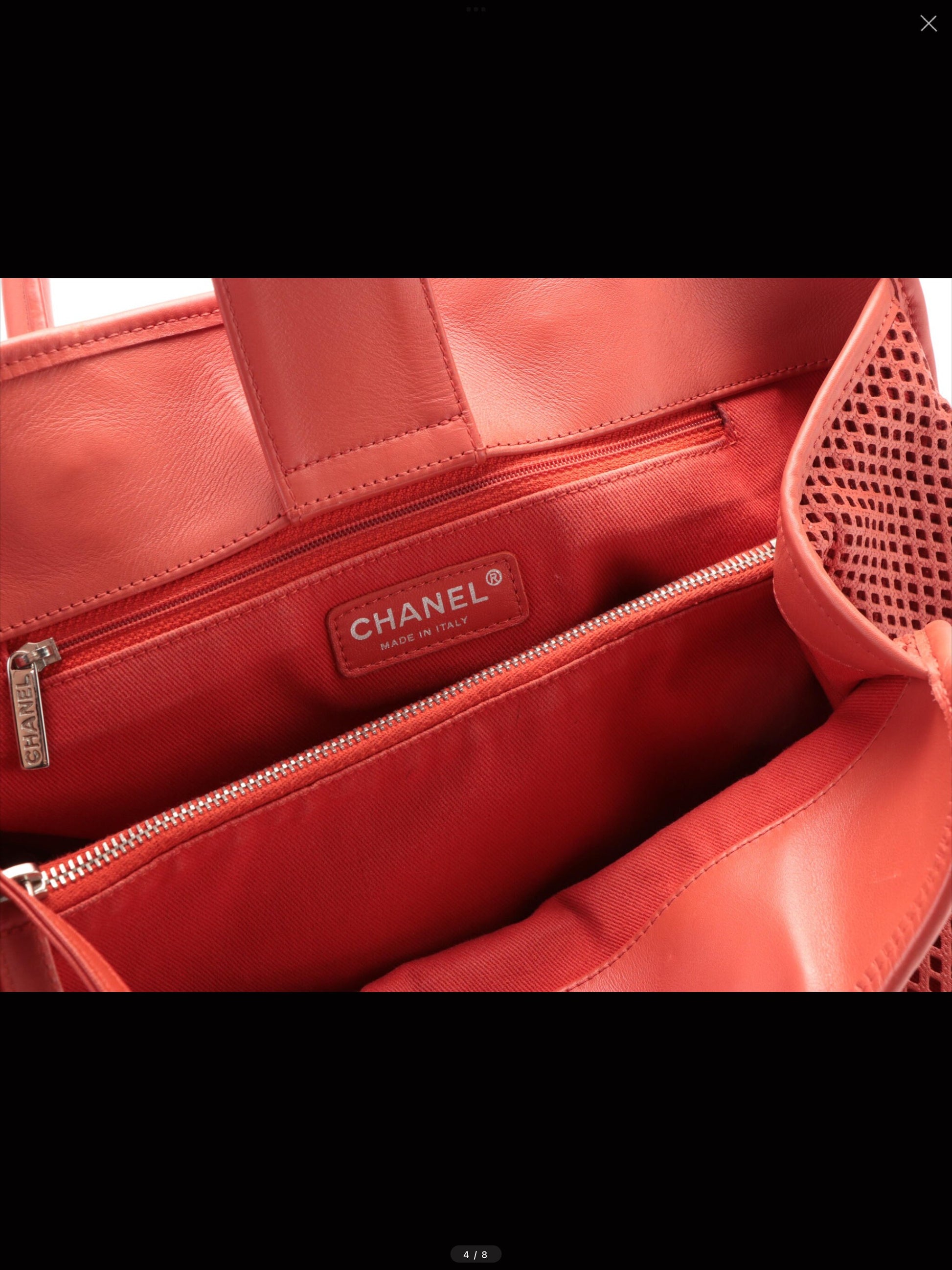 Up In Air CHANEL Leather Coral Red Perforated Convertible Tote
