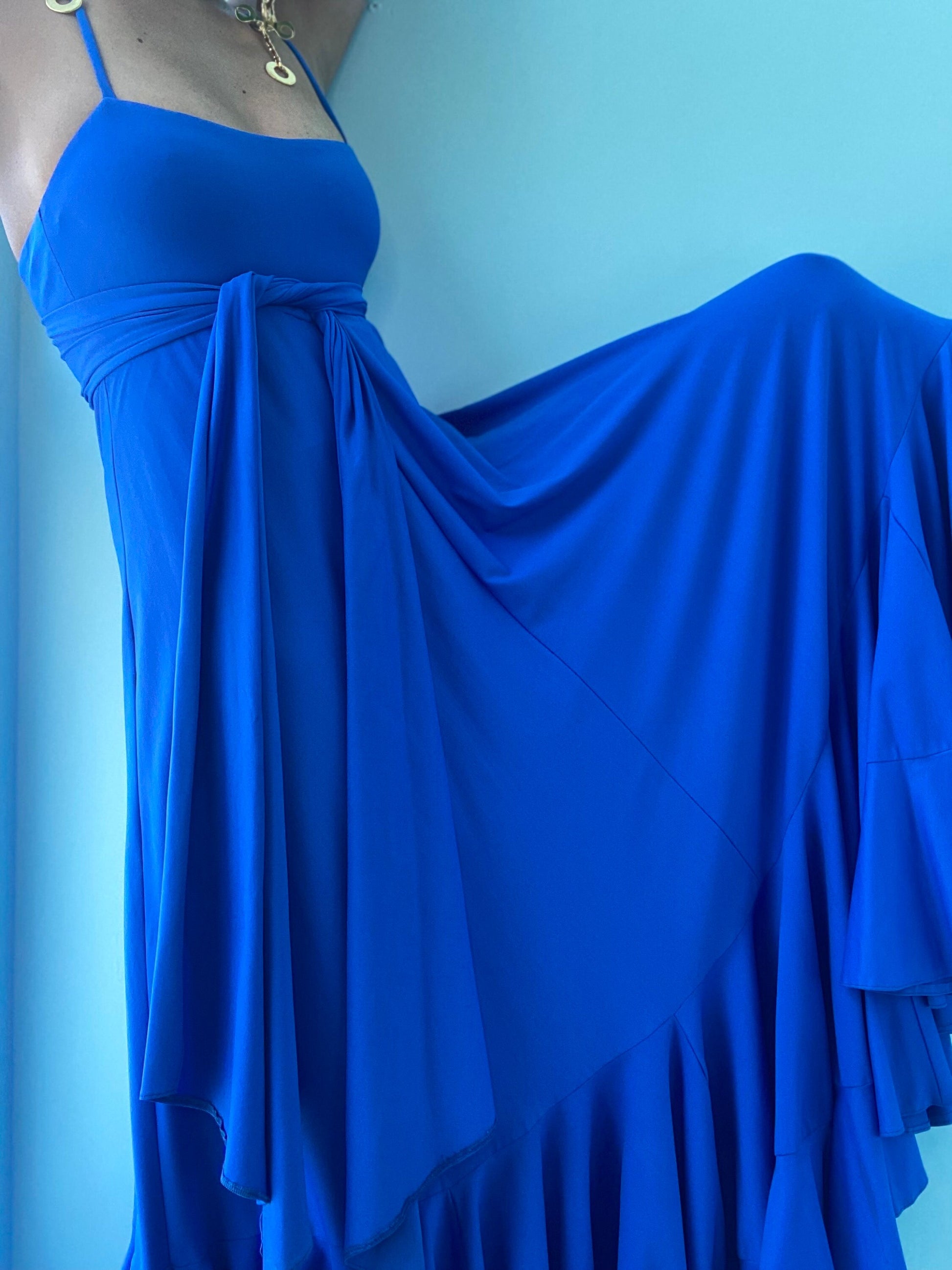 70s Giorgio Di Sant Angelo Blue Ruffled Maxi Bohemian Gypsy Dress