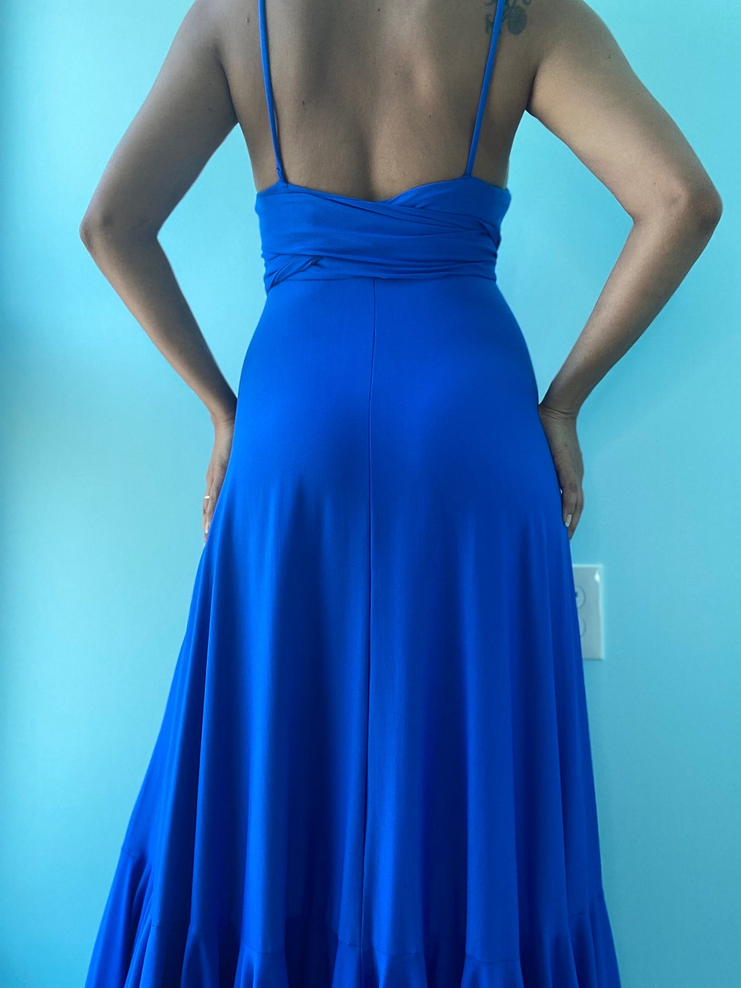 70s Giorgio Di Sant Angelo Blue Ruffled Maxi Bohemian Gypsy Dress