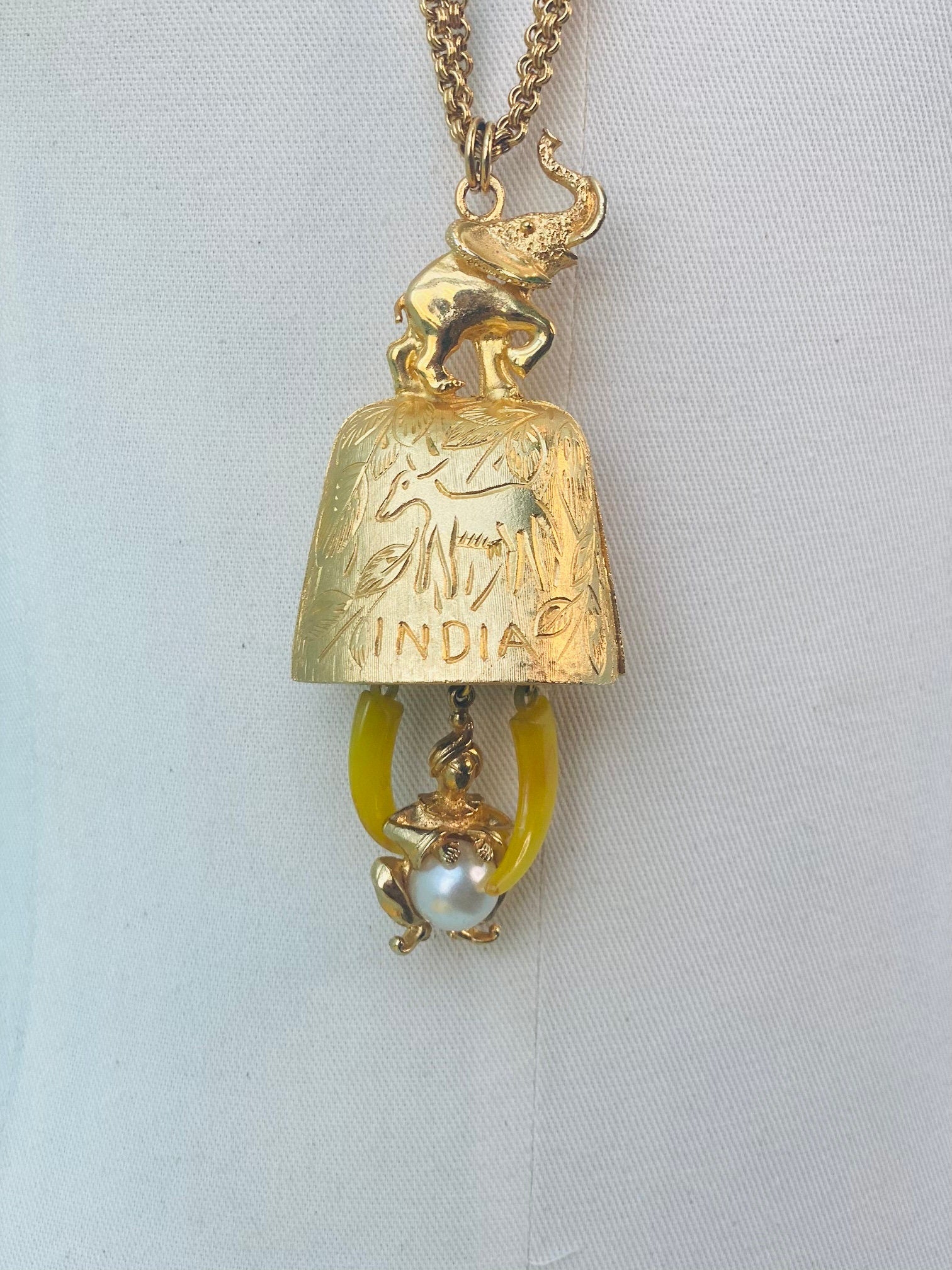 Gold Plated Indian Artisan Statement Elephant 4" Pendant necklace