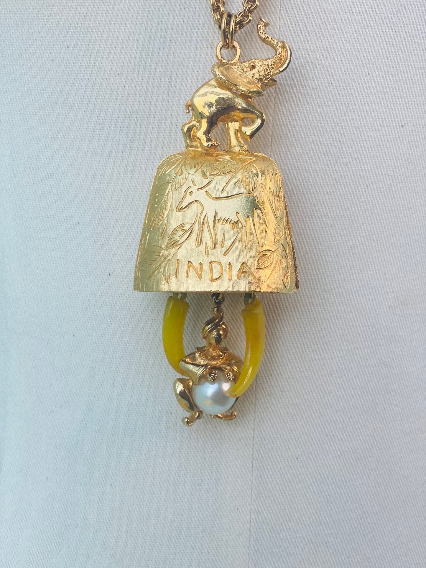 Gold Plated Indian Artisan Statement Elephant 4" Pendant necklace