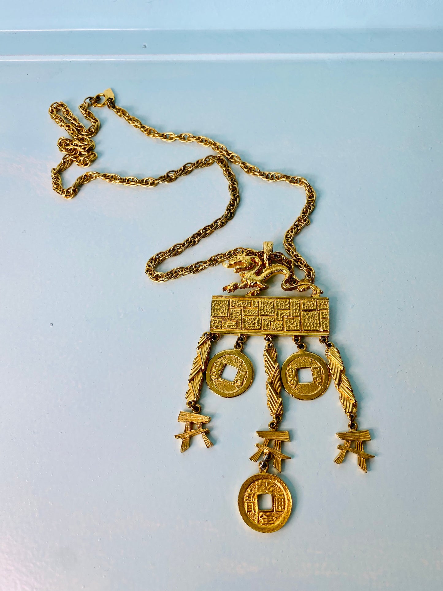 60s Kenneth Lane Massive Chinese Dragon Pendant Necklace