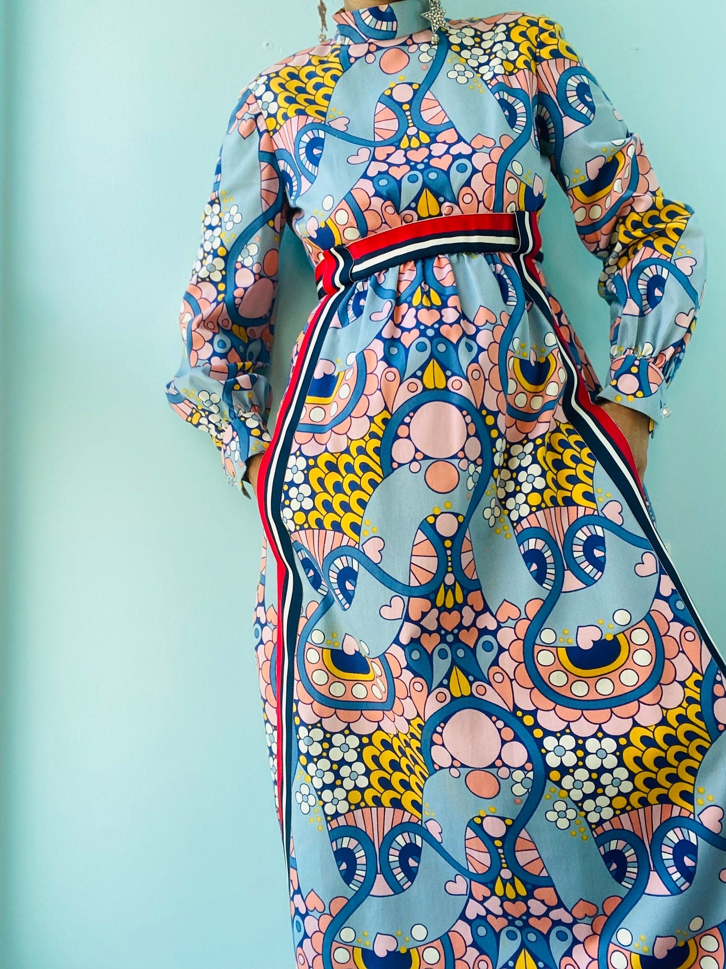 60s Psychedelic Peter Max Vibes Long Sleeve Maxi Dress