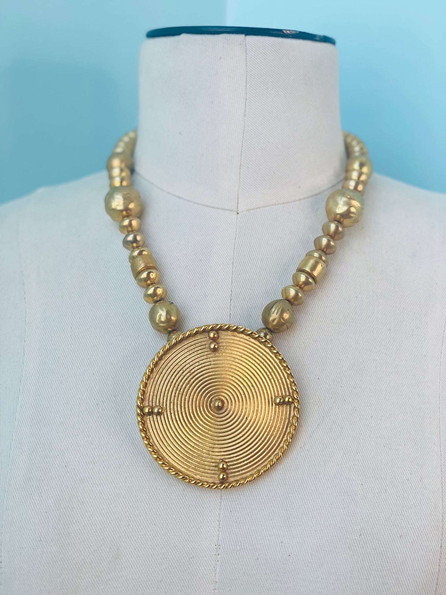 70s Signed Alexis Kirk Etruscan Revival Gold Medallion Pendant