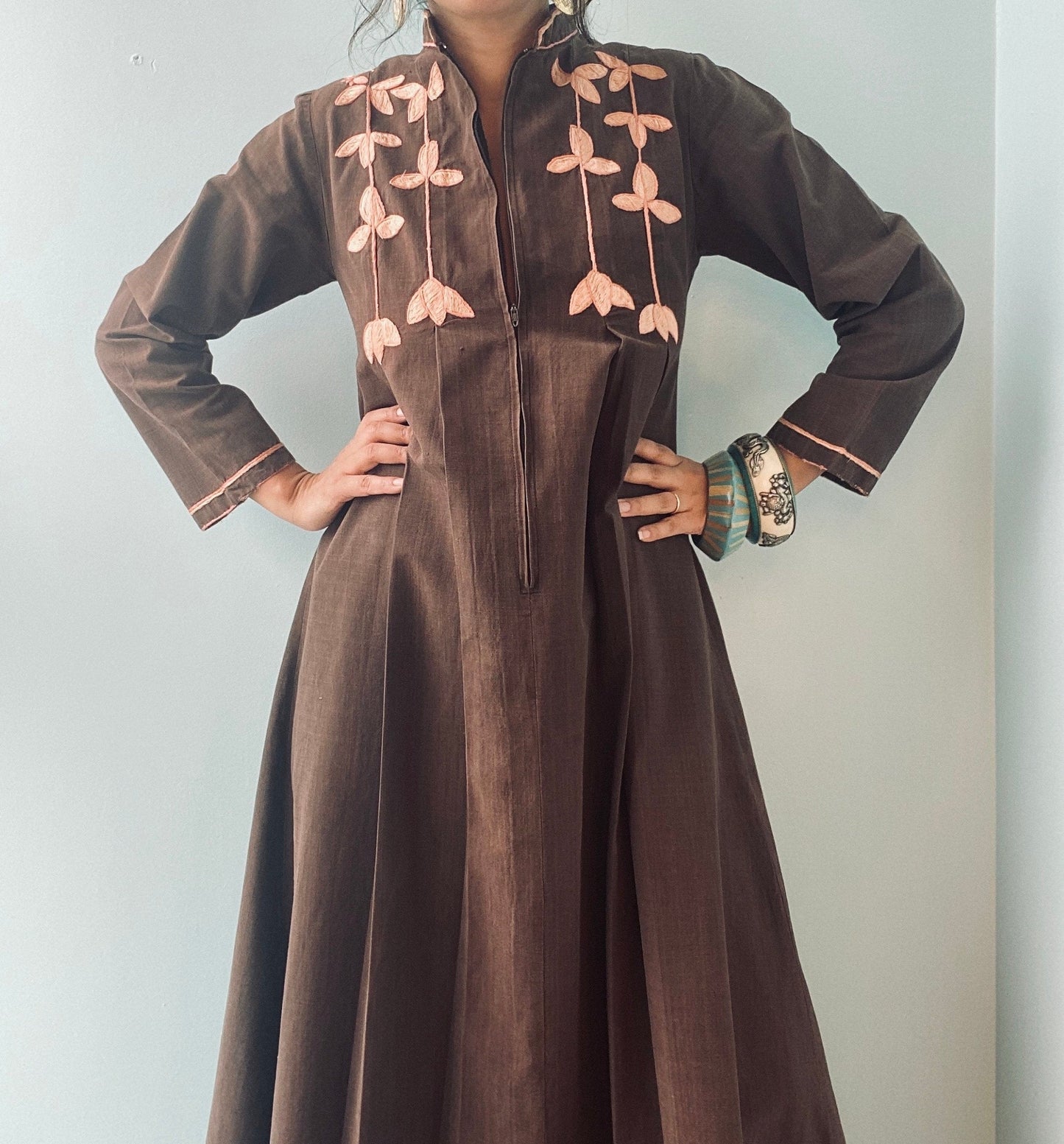 60s Brown JOSEFA Organic Cotton Embroidered Kaftan