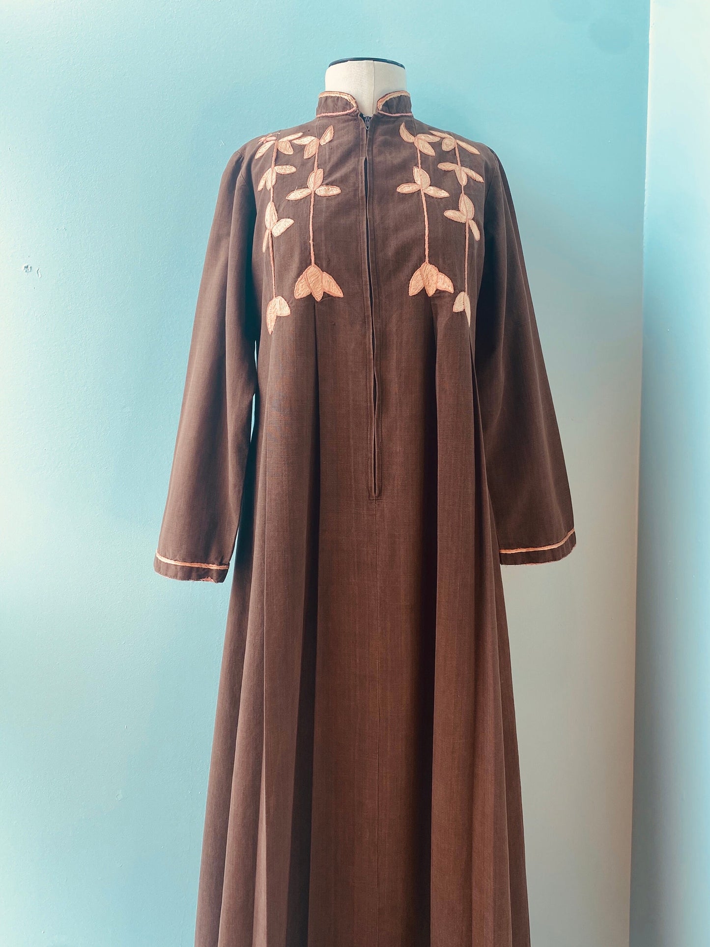 60s Brown JOSEFA Organic Cotton Embroidered Kaftan