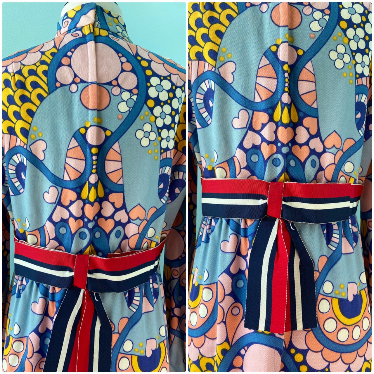 60s Psychedelic Peter Max Vibes Long Sleeve Maxi Dress