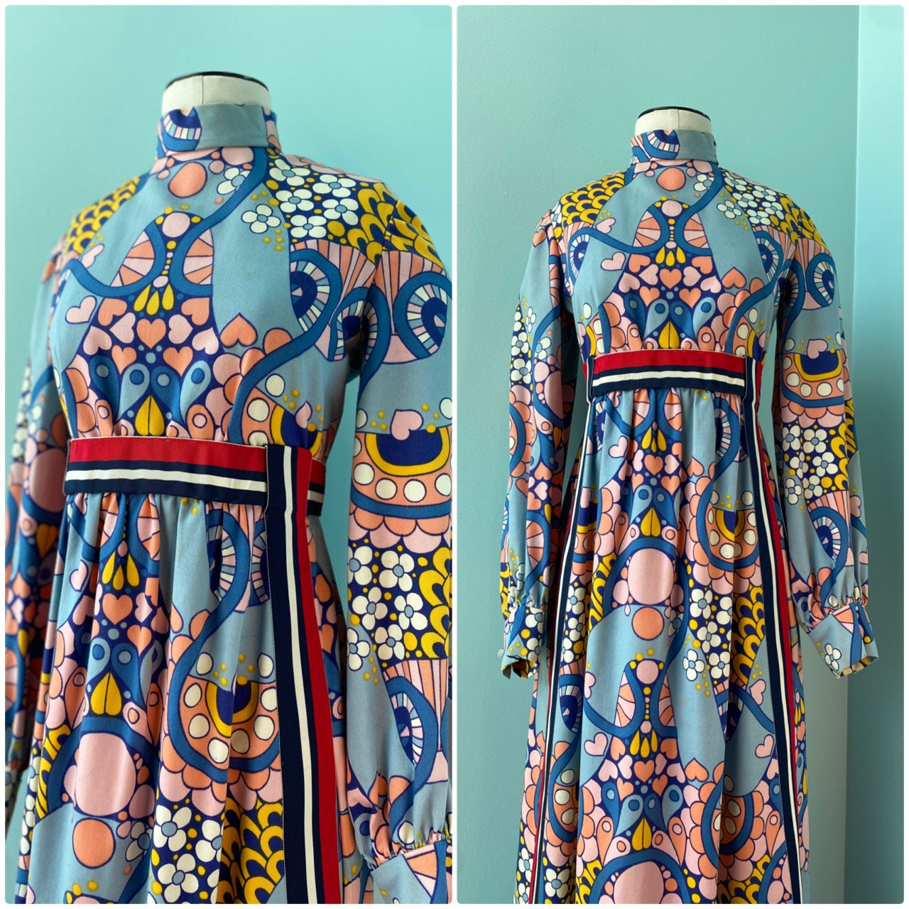 60s Psychedelic Peter Max Vibes Long Sleeve Maxi Dress