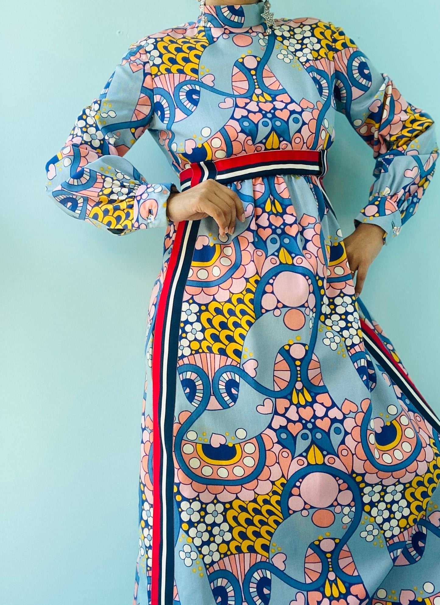 60s Psychedelic Peter Max Vibes Long Sleeve Maxi Dress