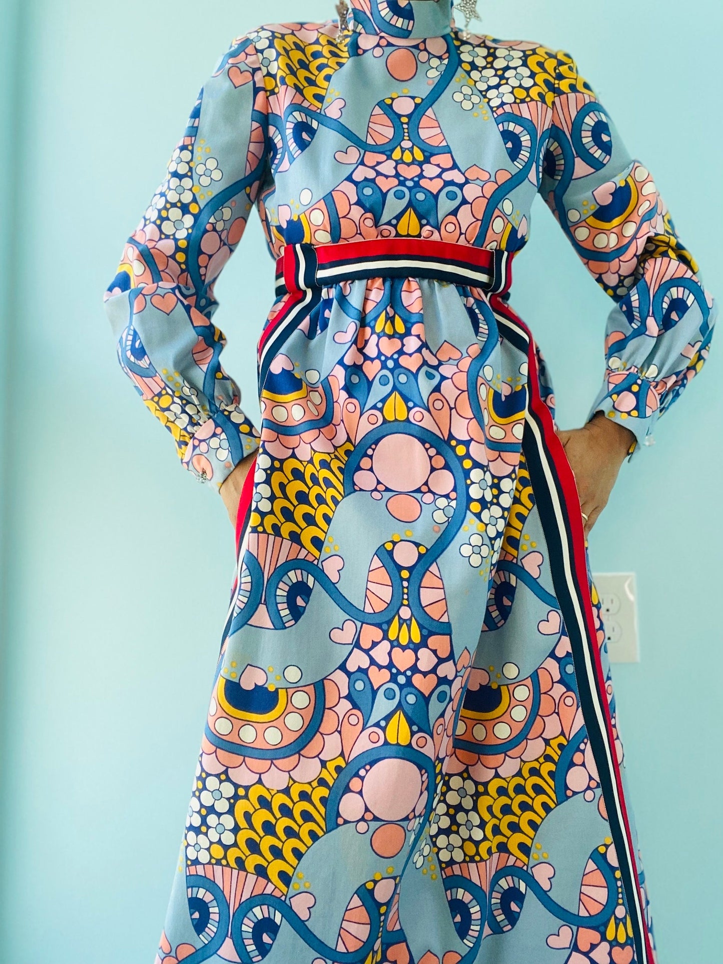 60s Psychedelic Peter Max Vibes Long Sleeve Maxi Dress