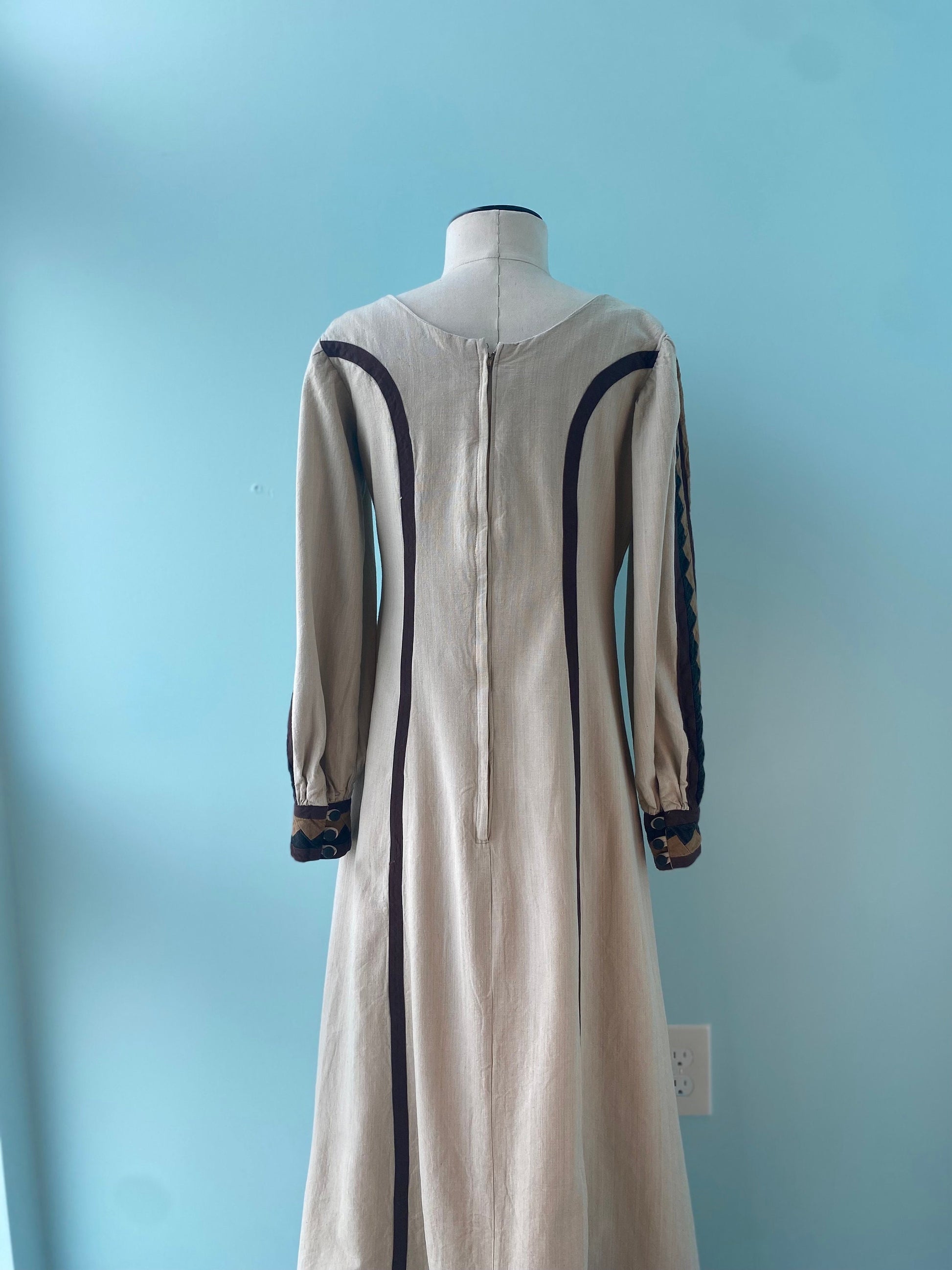 70s Mexican Designer Josefa Woven Organic Cotton Kaftan Maxi Dress