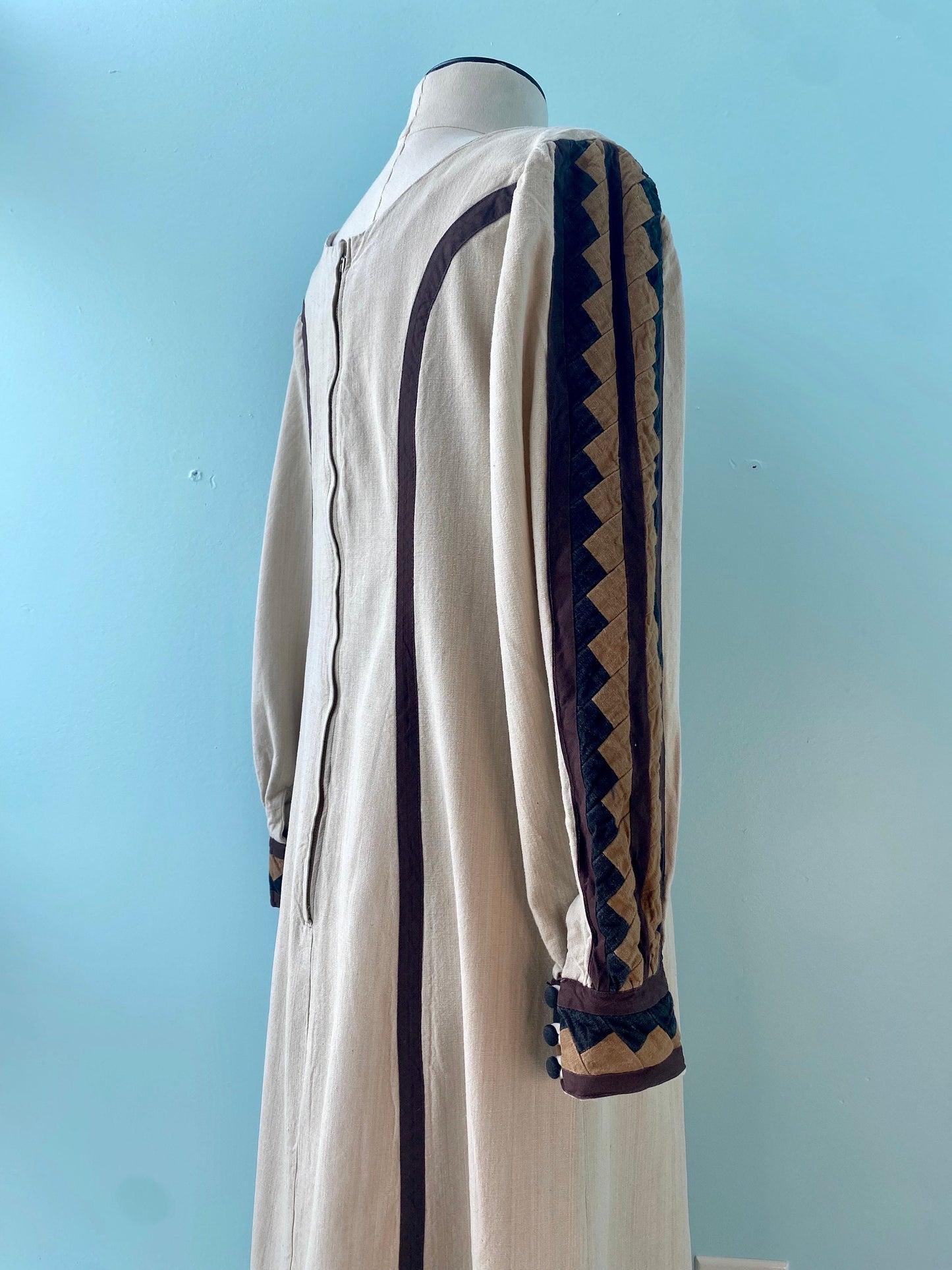 70s Mexican Designer Josefa Woven Organic Cotton Kaftan Maxi Dress