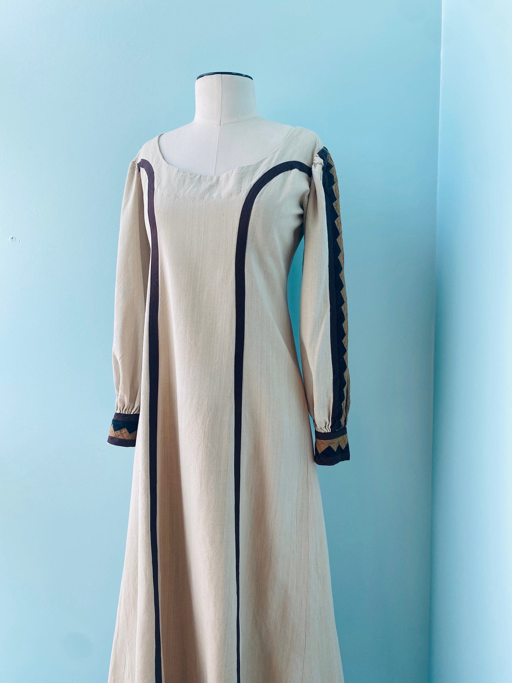 70s Mexican Designer Josefa Woven Organic Cotton Kaftan Maxi Dress