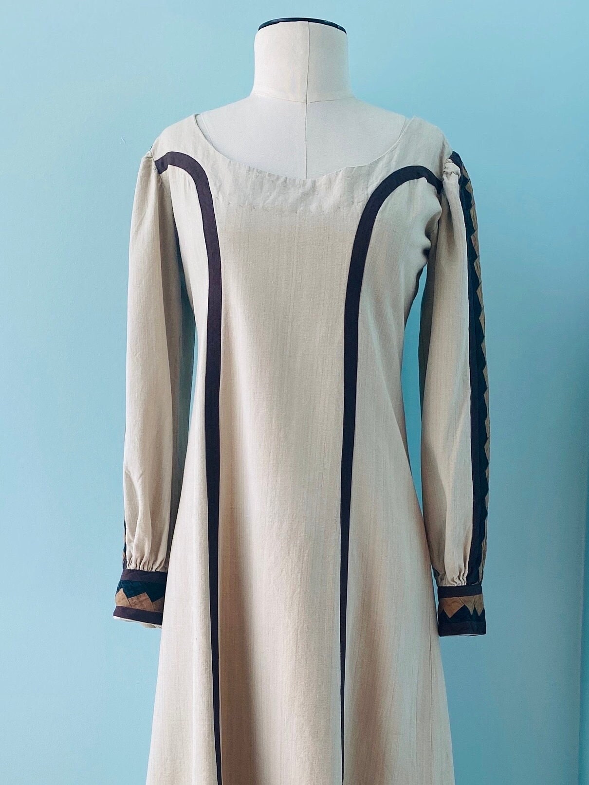 70s Mexican Designer Josefa Woven Organic Cotton Kaftan Maxi Dress