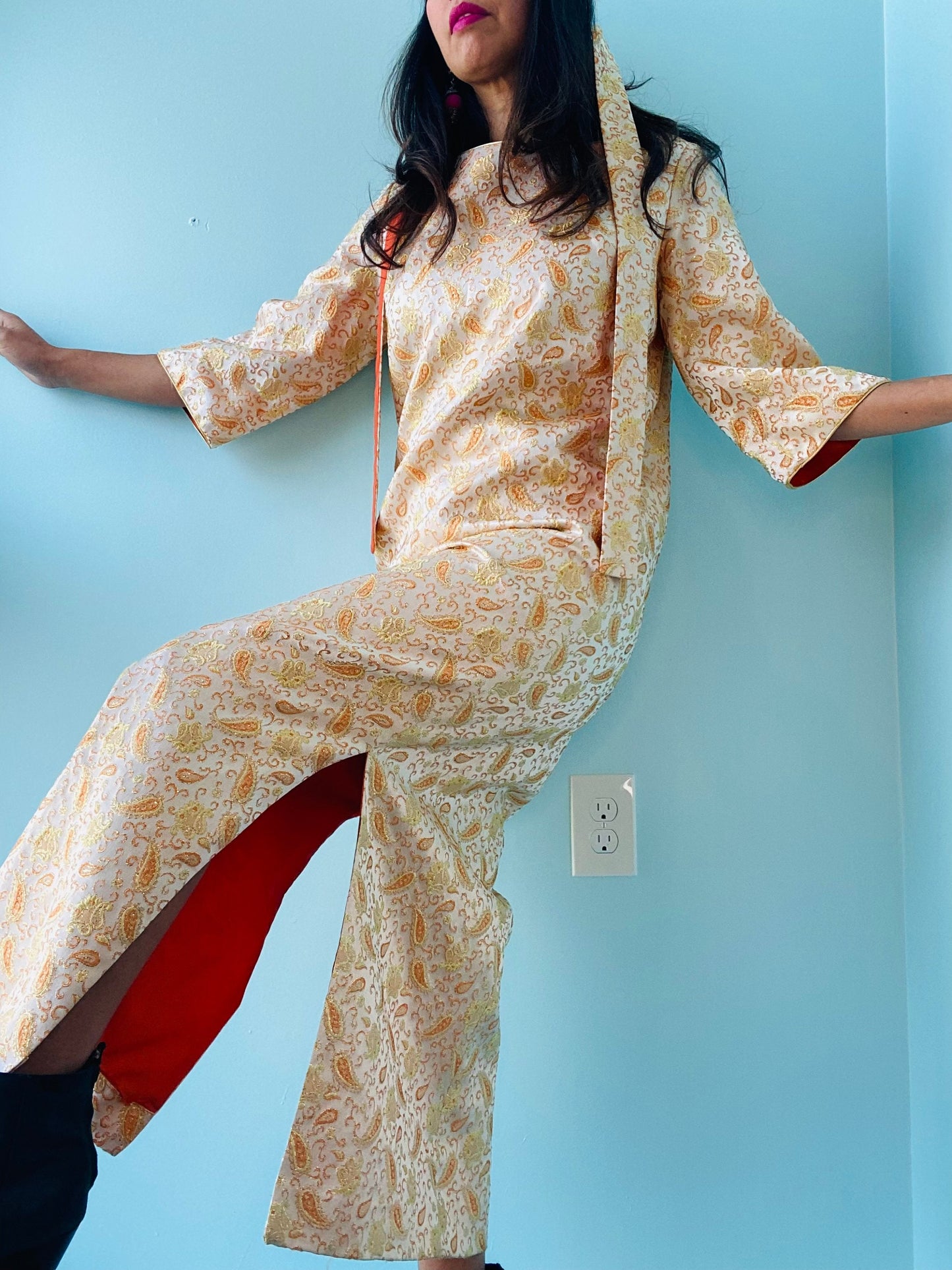 60s Rona California Brocade Maxi Tunic Dress