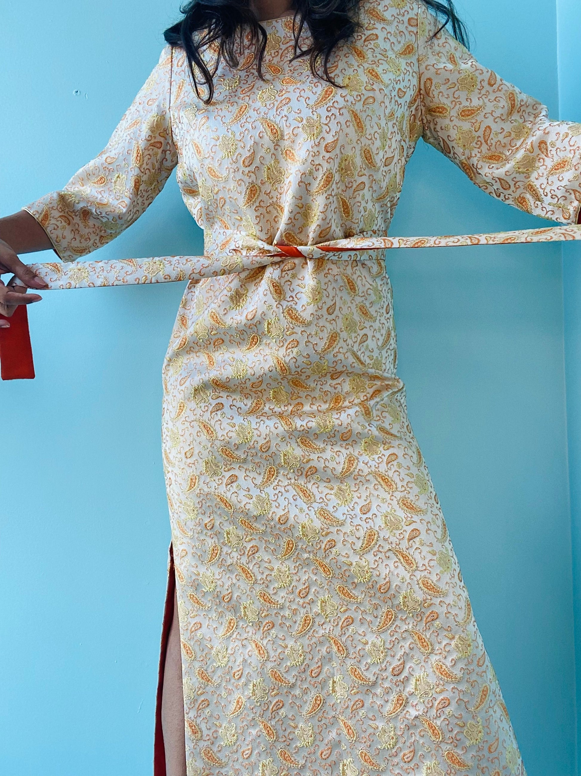 60s Rona California Brocade Maxi Tunic Dress