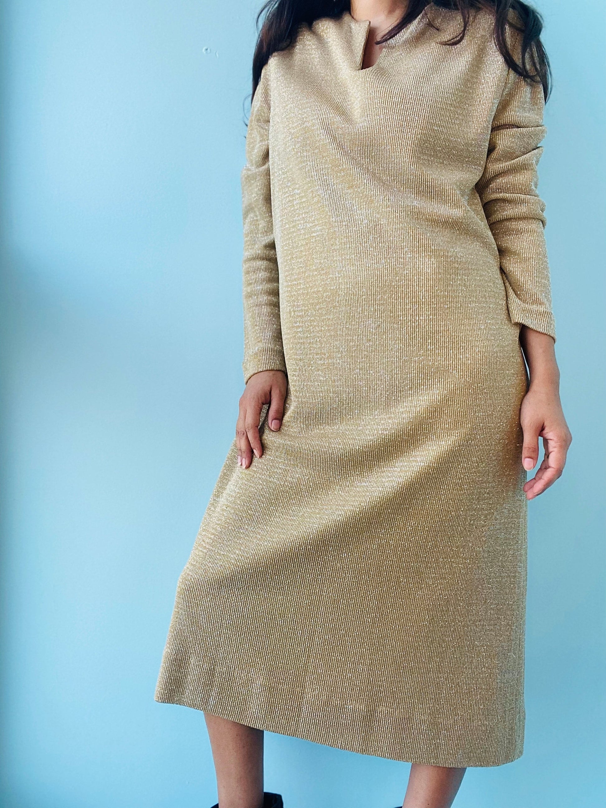 60s Neiman Marcus Gold Lurex Caftan Dress