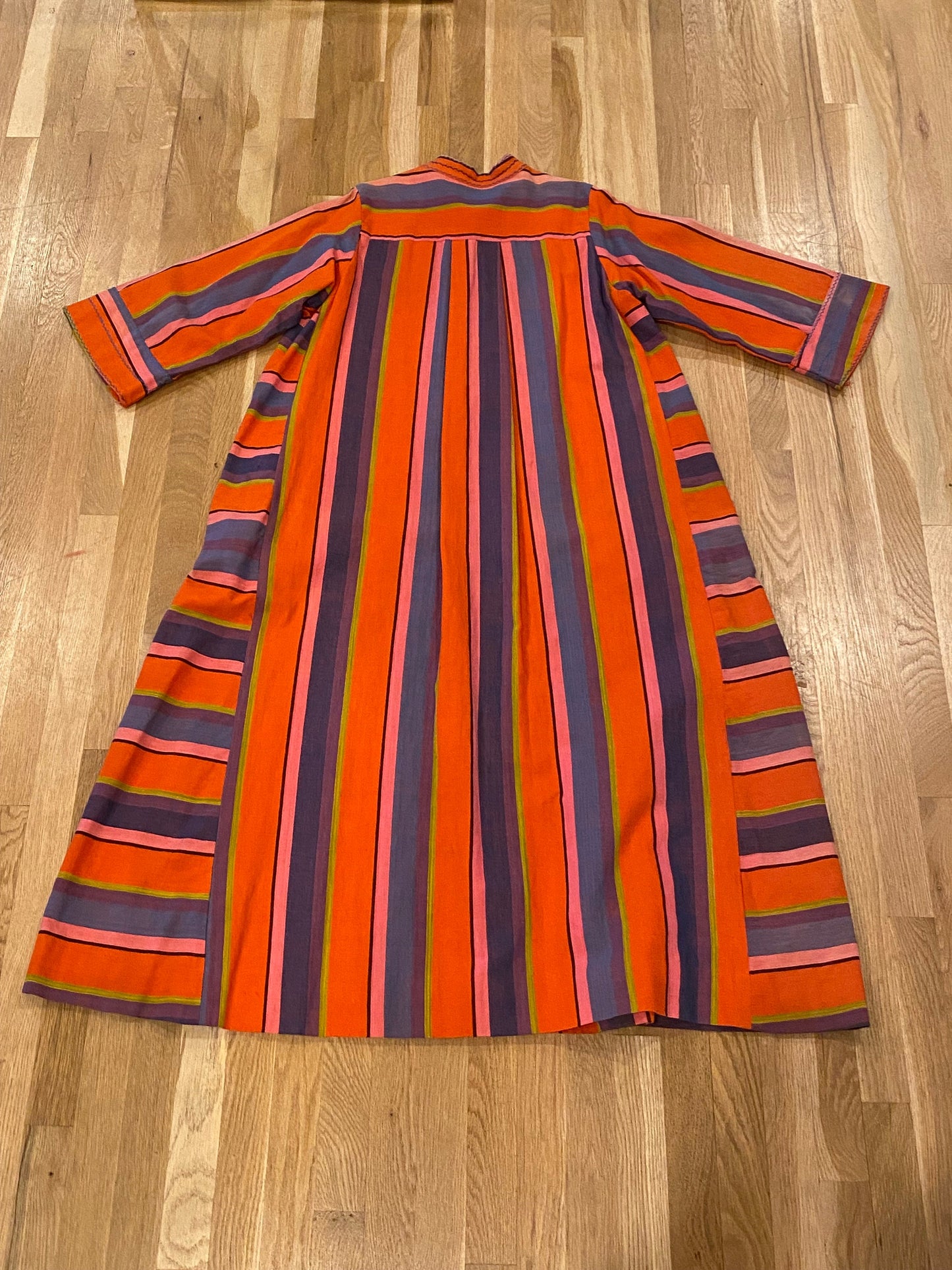 Vintage Mexican Designer Rafael Striped Embroidered Sweeping Caftan